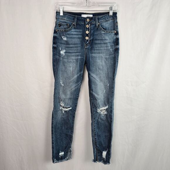 Kancan Skinny Jeans Juniors/Women's 7/27 Blue Button Fly Distressed KC8389M - Picture 1 of 16